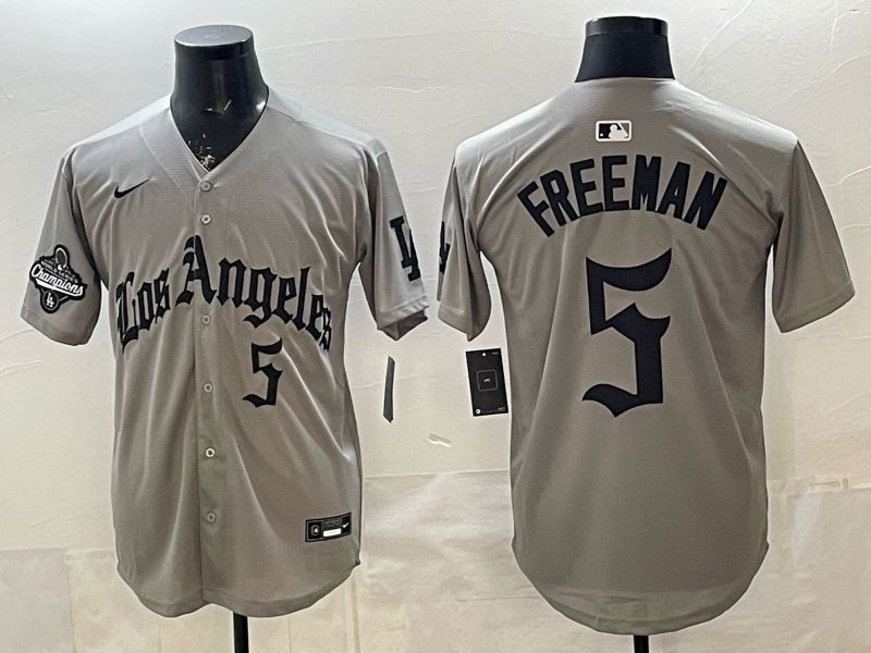 Men 2026 Los Angeles Dodgers #5 Freeman Grey Five generations Nike MLB Jersey style 009